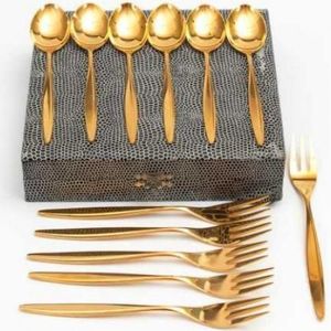 Gold Plated Stainless Steel Spoon & Fork - 12Pcs 49991