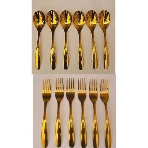 Gold Plated Stainless Steel Spoon & Fork - 12Pcs 49993
