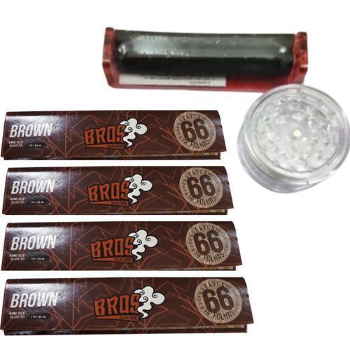 Grinder +Roller+ 4 Booklets Of Bros Brown Rolling Papers 51492