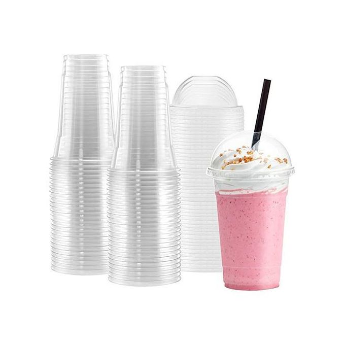 50 Big Disposable Smoothie Cups With Dome Lid - 16OZ 36902