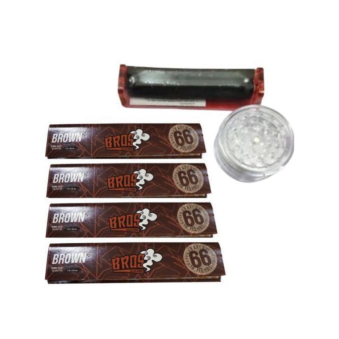 Grinder +Roller+ 4 Booklets Of Bros Brown Rolling Papers 51495