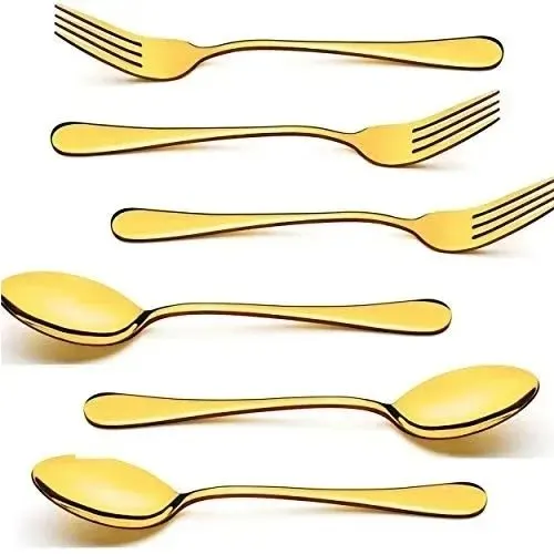 Gold Plated Stainless Steel 3 Spoon & 3 Fork - 6 Pics 50969
