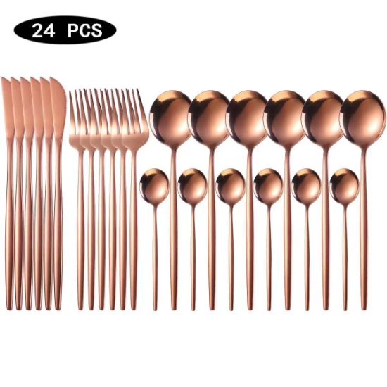 Gold Plated Stainless Steel Spoon & Fork - 24Pcs 52858