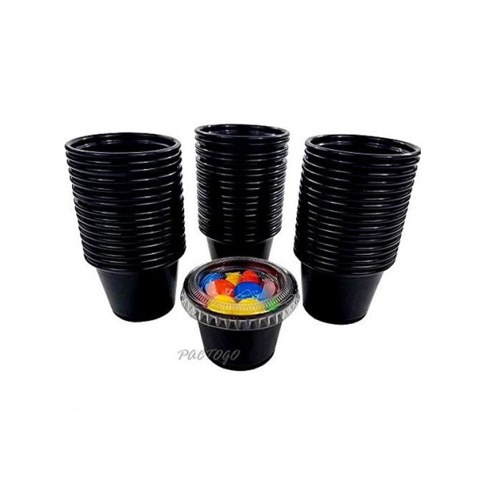 Hotpack 100 Pieces 30ml Black Base Portion Cups/sauce Bowl With Lid 50196
