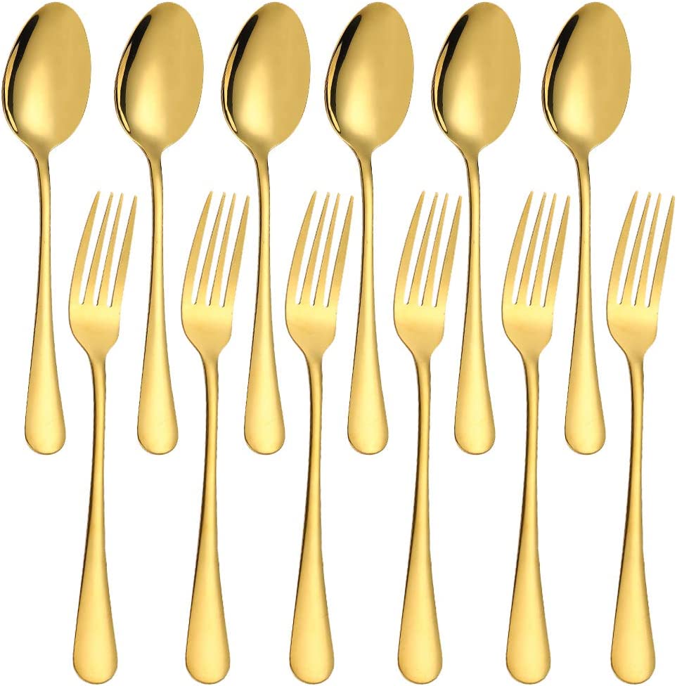 Gold Plated Stainless Steel Spoon & Fork - 12Pcs 49995