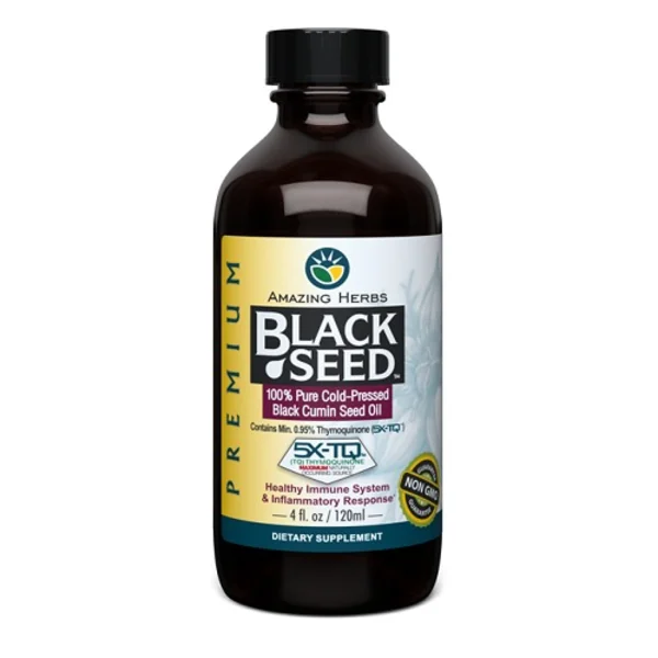 AMAZING HERBS PREMIUM 100% PURE COLD-PRESSED BLACK SEED OIL 500MG*120ML 55968