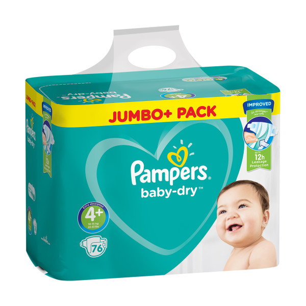 PAMPERS BABY DRY 4+ JUMBO 76 PACK 52352