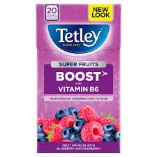 TETLEY SUPERFRUIT BOOST BLUEBRRY & RASP TEA 4X20'S 53944