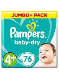 PAMPERS BABY DRY 4+ JUMBO 76 PACK 52360