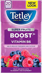 TETLEY SUPERFRUIT BOOST BLUEBRRY & RASP TEA 4X20'S 53945