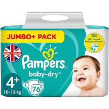 PAMPERS BABY DRY 4+ JUMBO 76 PACK 52356